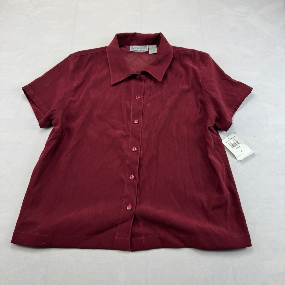 Jane Ashley Vintage NWT Women's M Burgundy Button Front Blouse Shirt